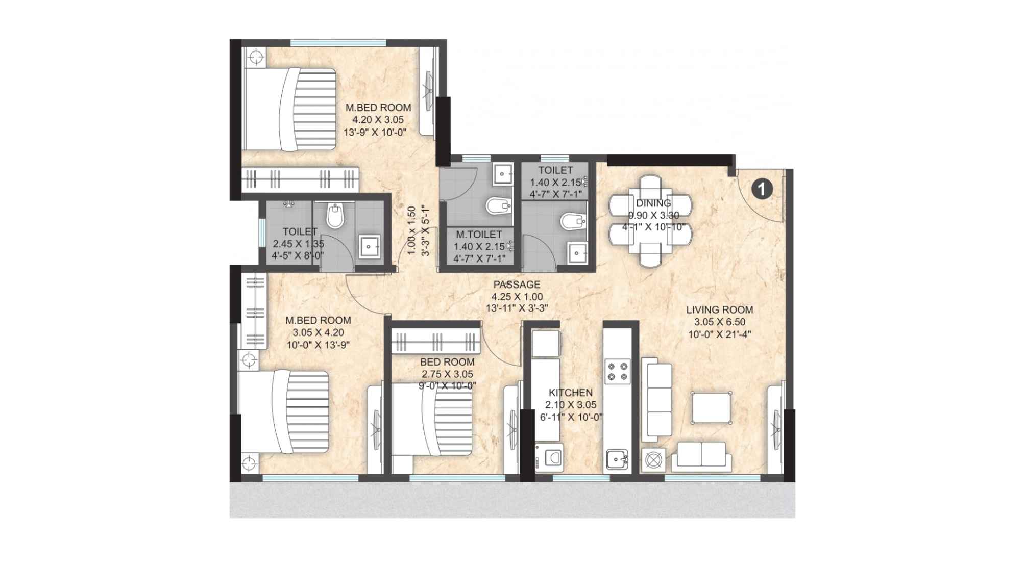 Paranjape-Athena-Floor-Plan-Wing-E-3-BHK-894-sqft