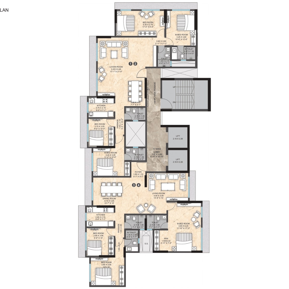 Paranjape-Athena-Floor-Plan-Wing-C-3-BHK-1171-sqft-4-BHK-1245-sqft
