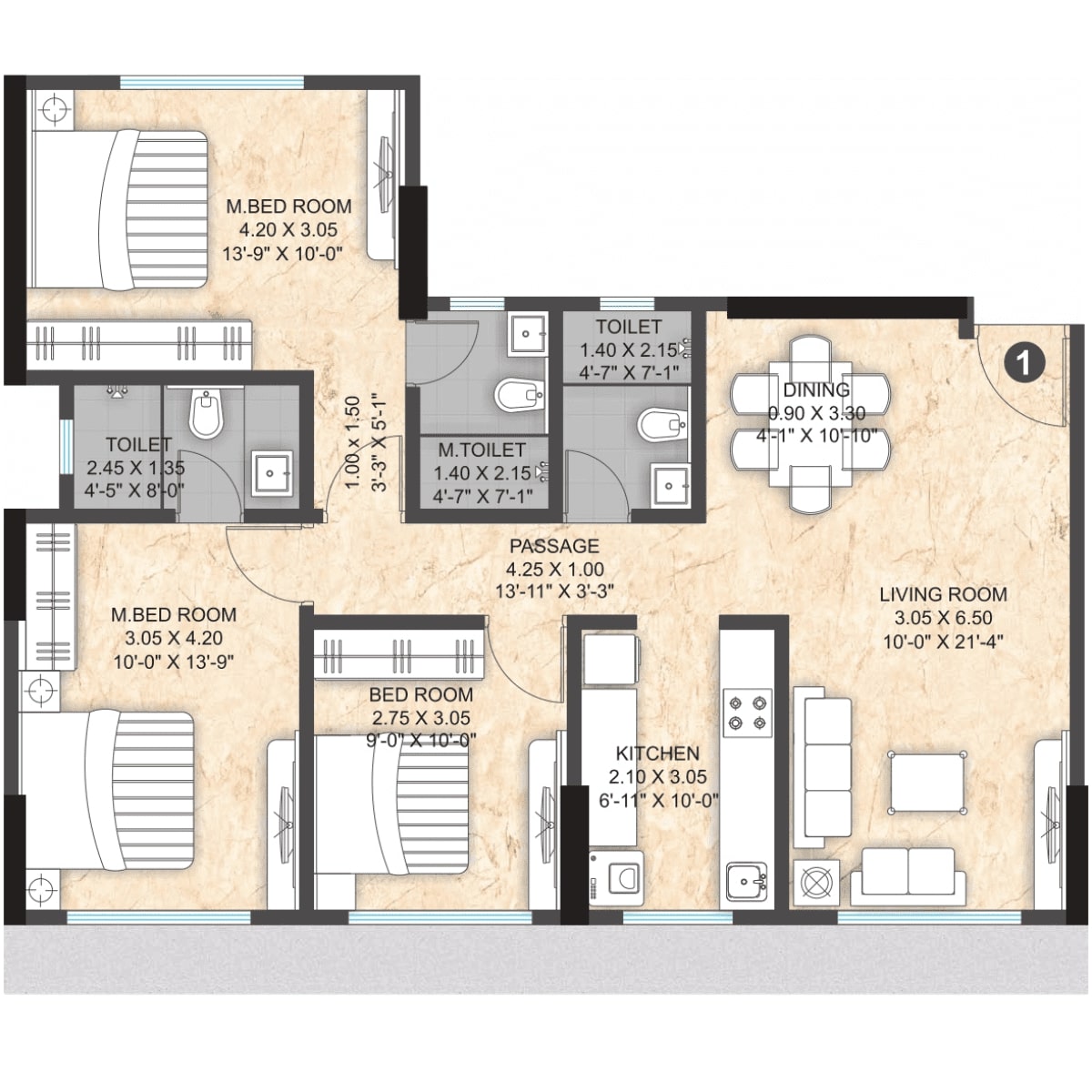 Paranjape-Athena-Floor-Plan-Wing-E-3-BHK-894-sqft
